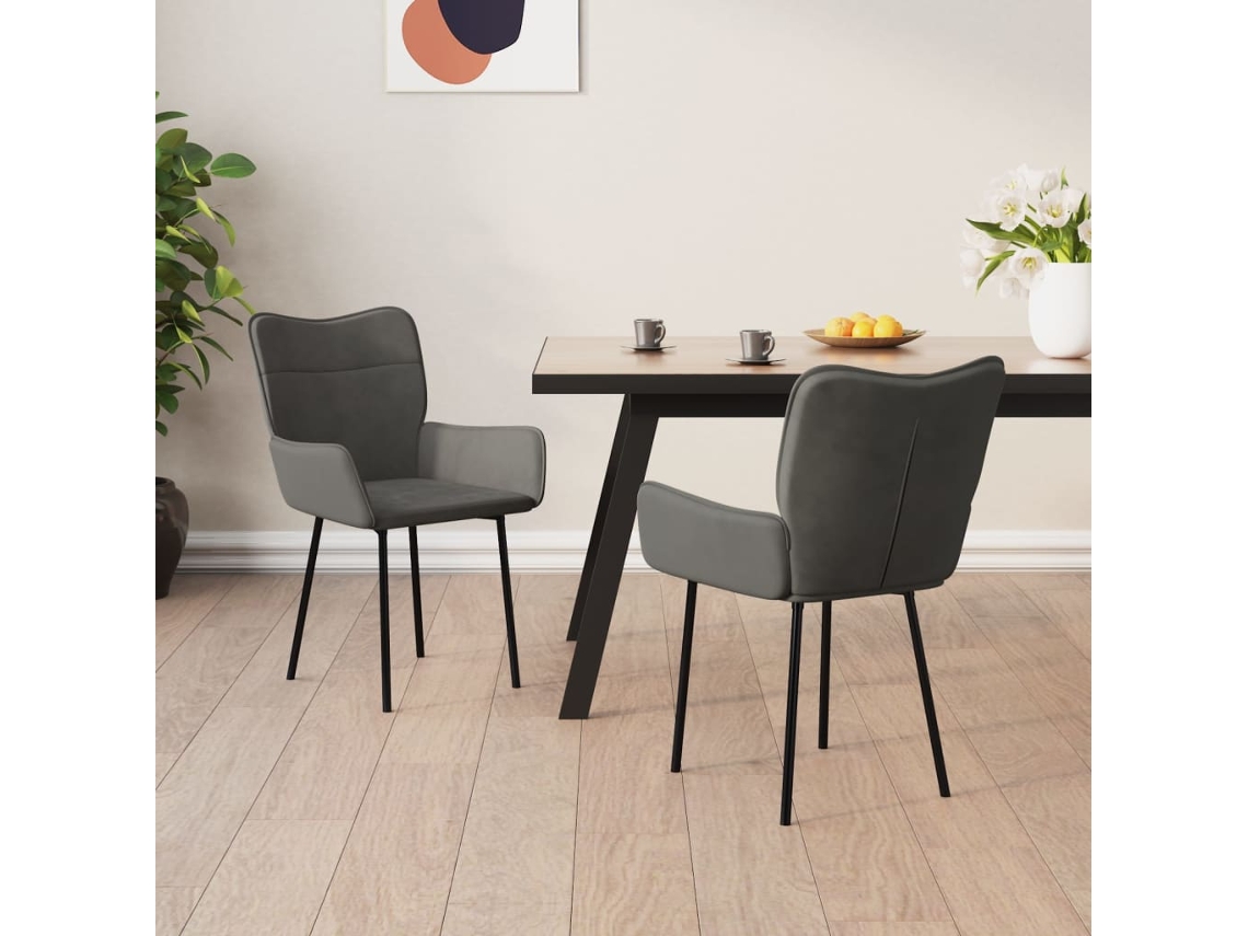 Vidaxl Cadeiras De Jantar 2 Pcs Veludo Cinzento-escuro