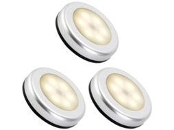 Luz Noturna Interna com Sensor de Movimento, Lâmpada Led a Bateria, Liga/desliga Automático, Adesivo de 3 M BRILVIBERA (3 Unidades, Branco Quente)