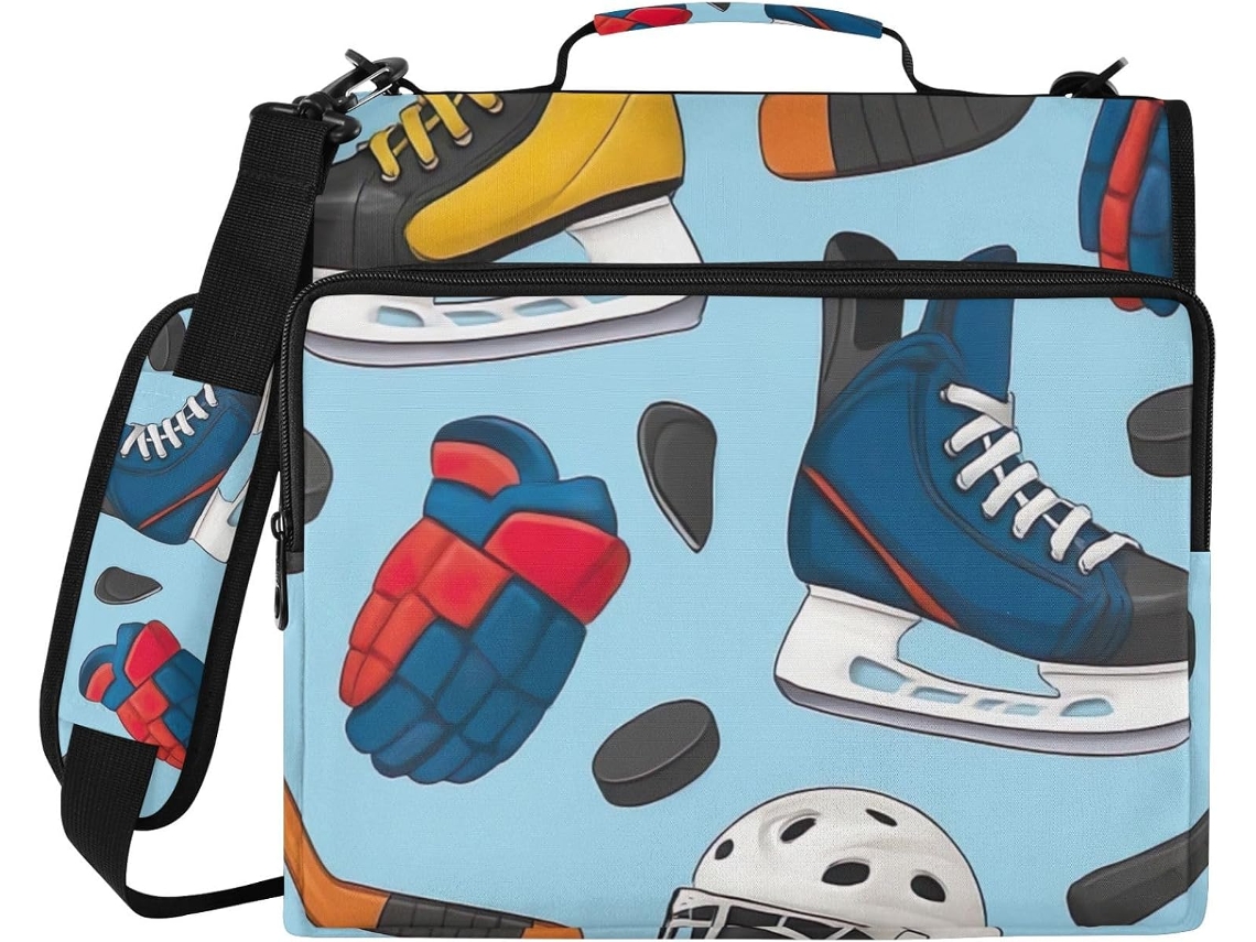Bolsa Organizadora Azul Patins E Hóquei, Com Zíper E 3 Argolas, Capa Impermeável Laptop Ideal Trabalhos