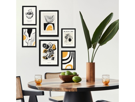 Conjunto De NACNIC De 6 Pôsteres Em Tinta Preta Fruta Folhas Artísticas E Abstratas Para Design E Decoração De Interiores Tamanhos A3 E A4 Marca Negra