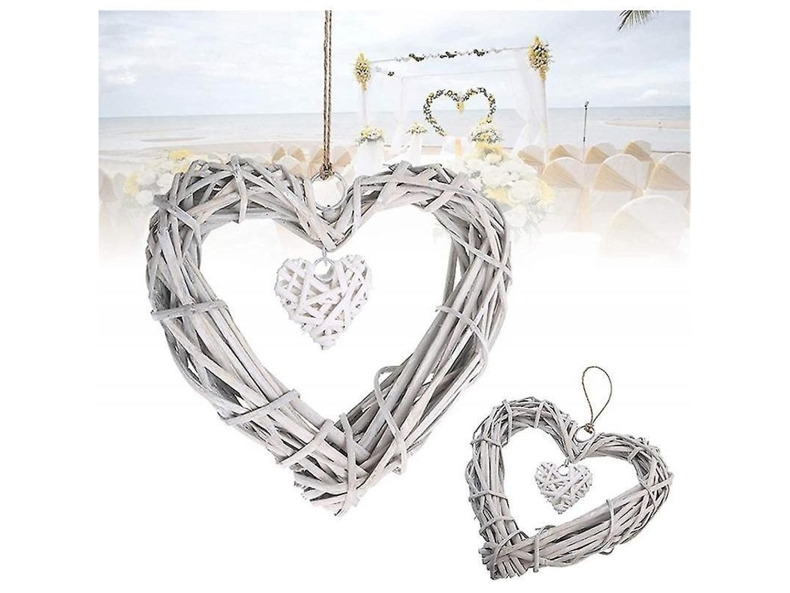 Guirnalda De Coração De Mimbre Cinza E Branco Decoração Rústica Para Casamento E Lar