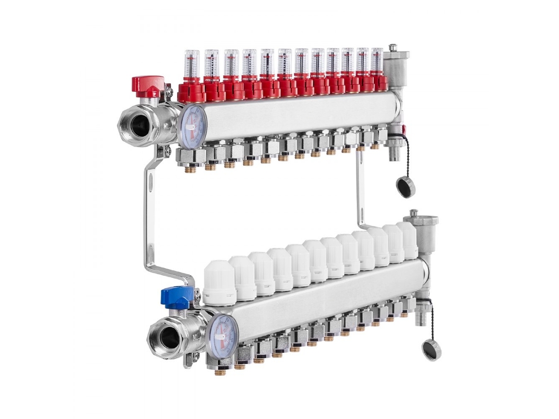 Conjunto De Coletor Radiante Inox 12 Vias Com Termómetros E Acessórios Tekmaquinas