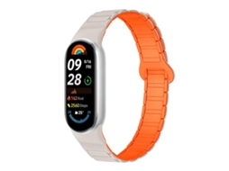 Bracelete Para Xiaomi Smart Band 10/9/8 - Silicone Magnético - Com Três Esferas Laranja Starlight