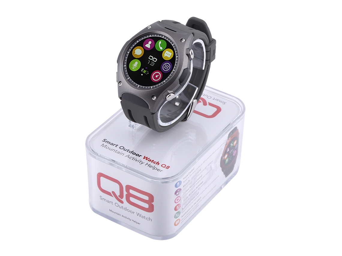 Relógio inteligente outdoor Q8, monitor de frequência cardíaca, Bluetooth 4.0, cinza escuro EOOCOO