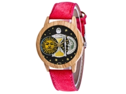 Relógio de pulso unissex de quartzo com pulseira de jeans, estampa de sol e lua, vermelho Zhoulianfa