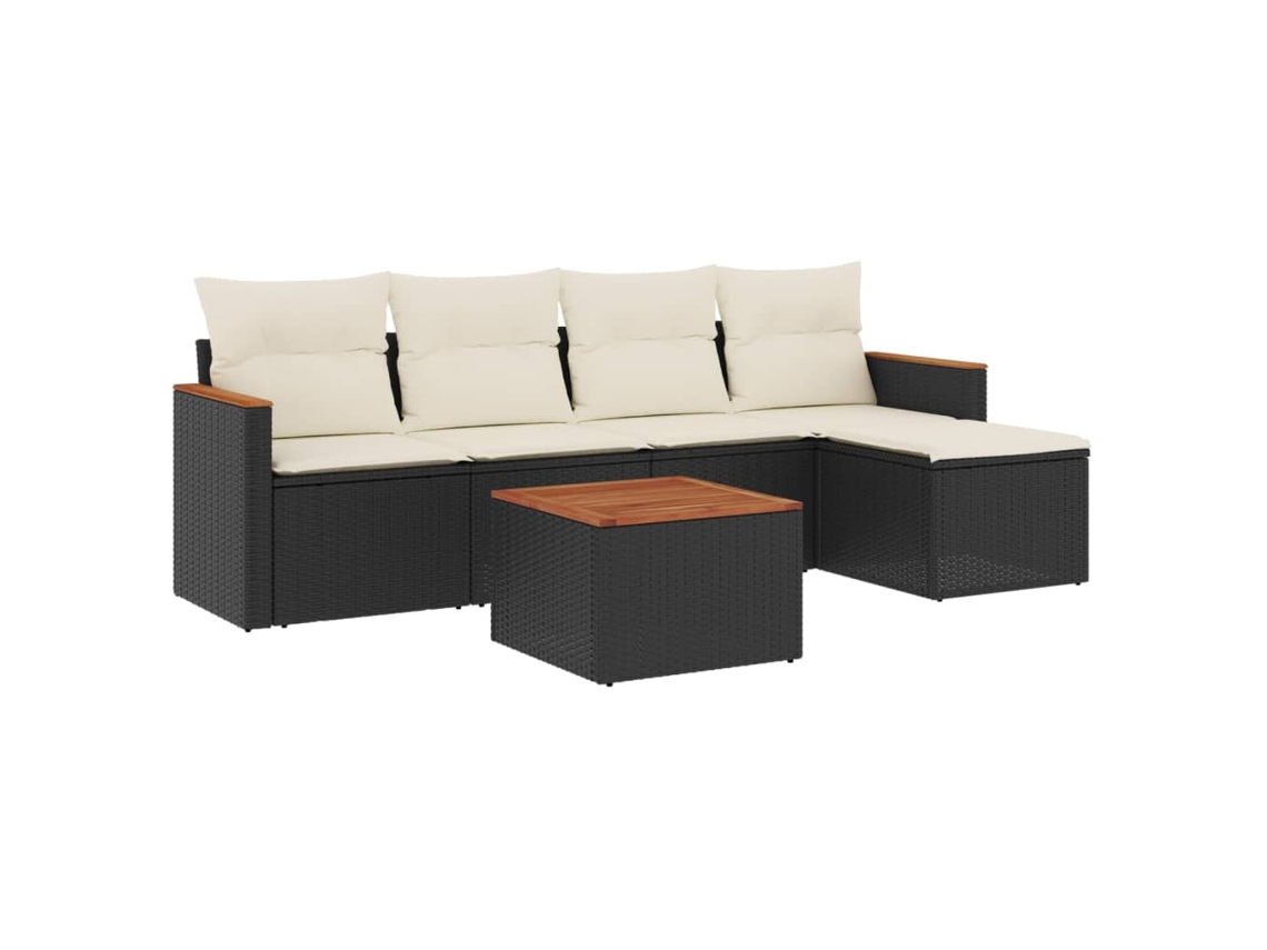 Conjunto Sofás de Jardim 6 Pcs com Almofadões Vime Pe Preto MAISON EXCLUSIVE (6 pcs)