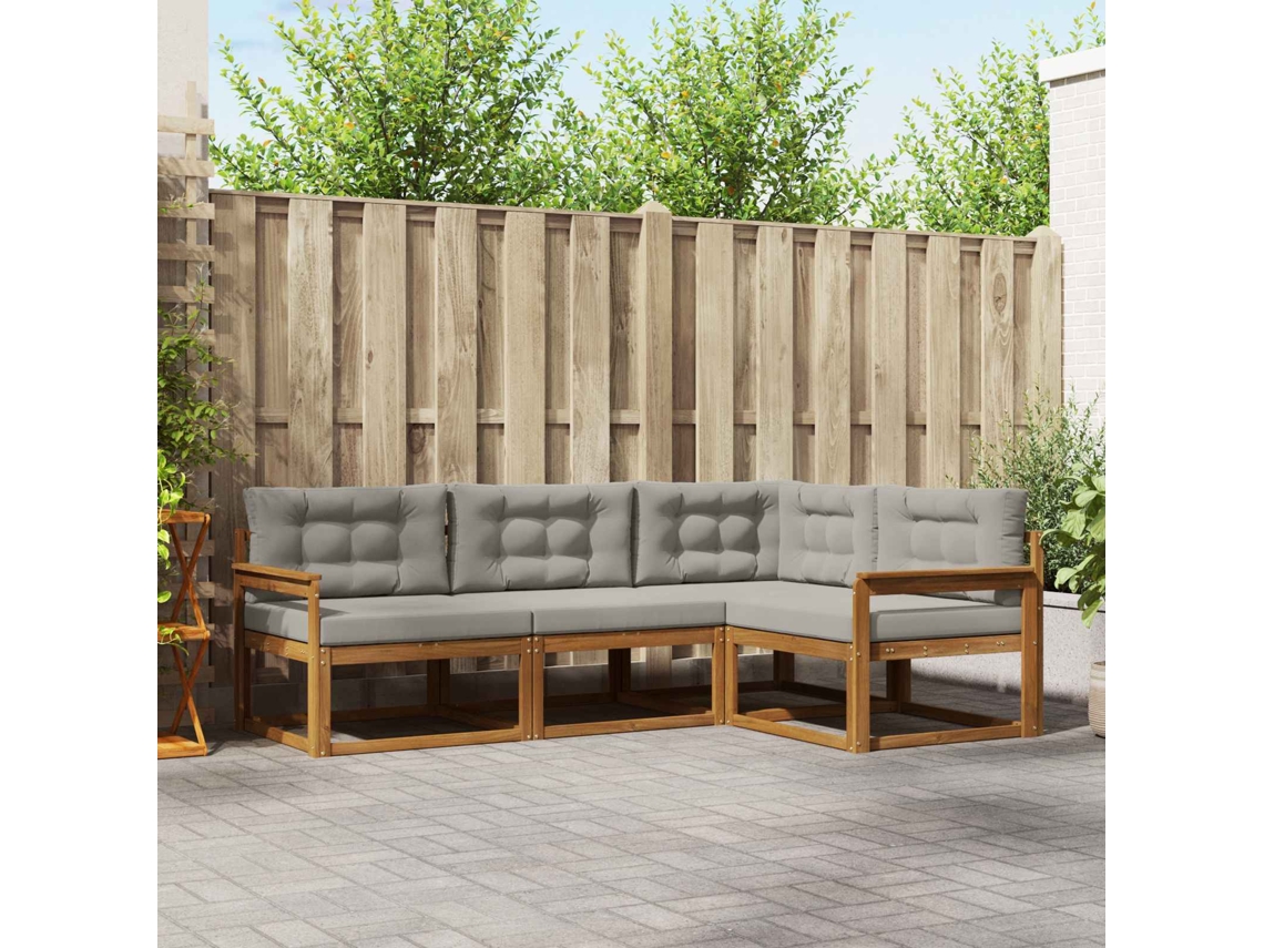 Vidaxl Conjunto De Sofás Para Exterior 4 Unid. Cinza Natural E Claro