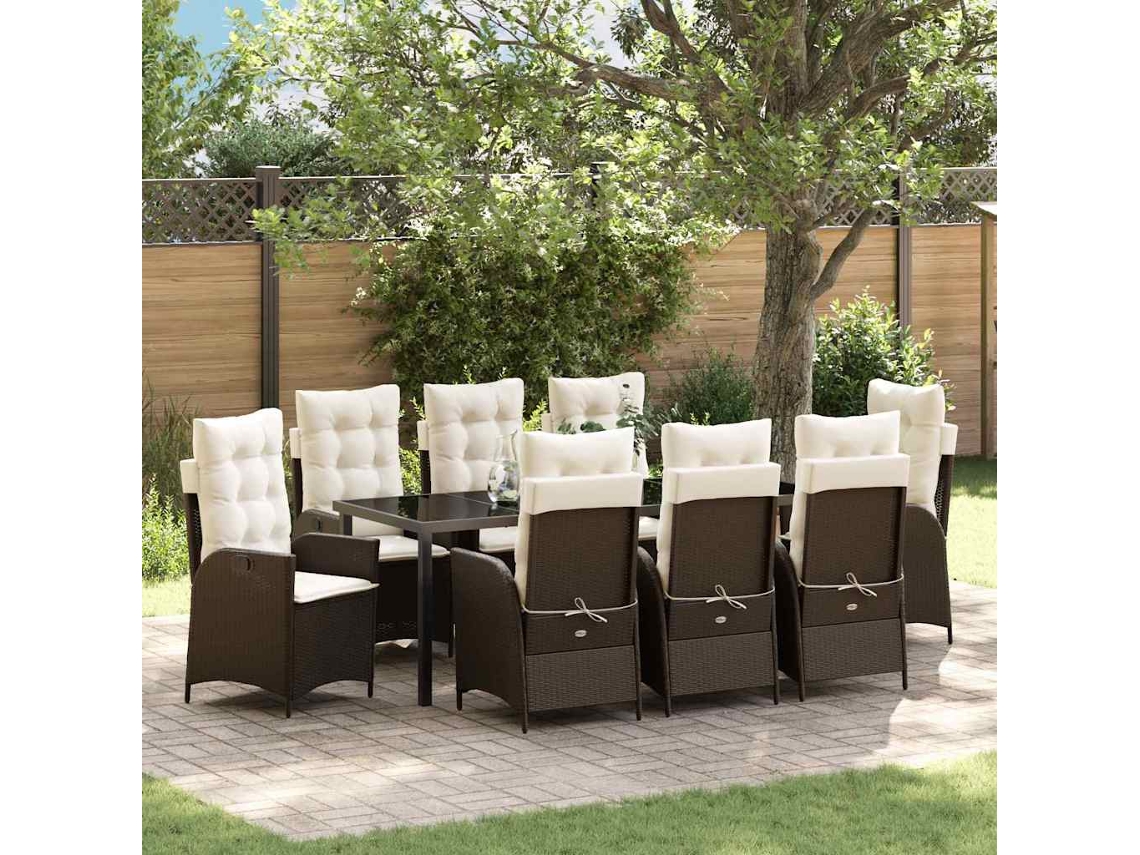 Vidaxl Conjunto de Jantar para Jardim 9 Pcs Castanho Vime Pe
