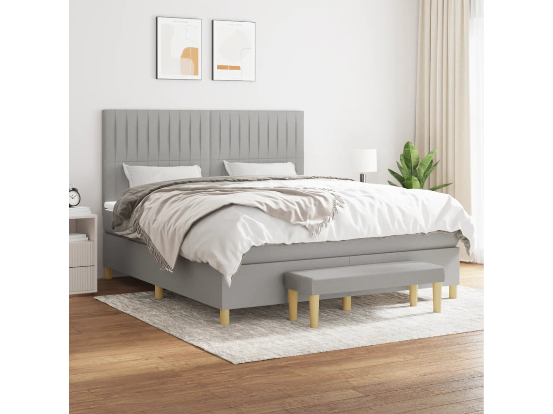 Vidaxl Cama Com Molas/colchão 180x200 Cm Tecido Cinzento-claro