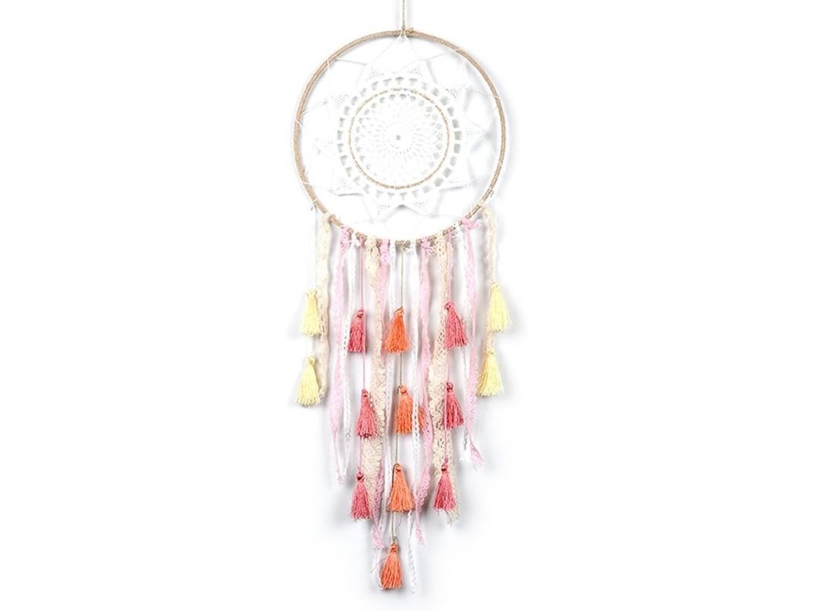 Cazador De Sueños Rosado Artesanal, Tapiz Macramé Bohemio, Colgante De Pared Mandala Luna