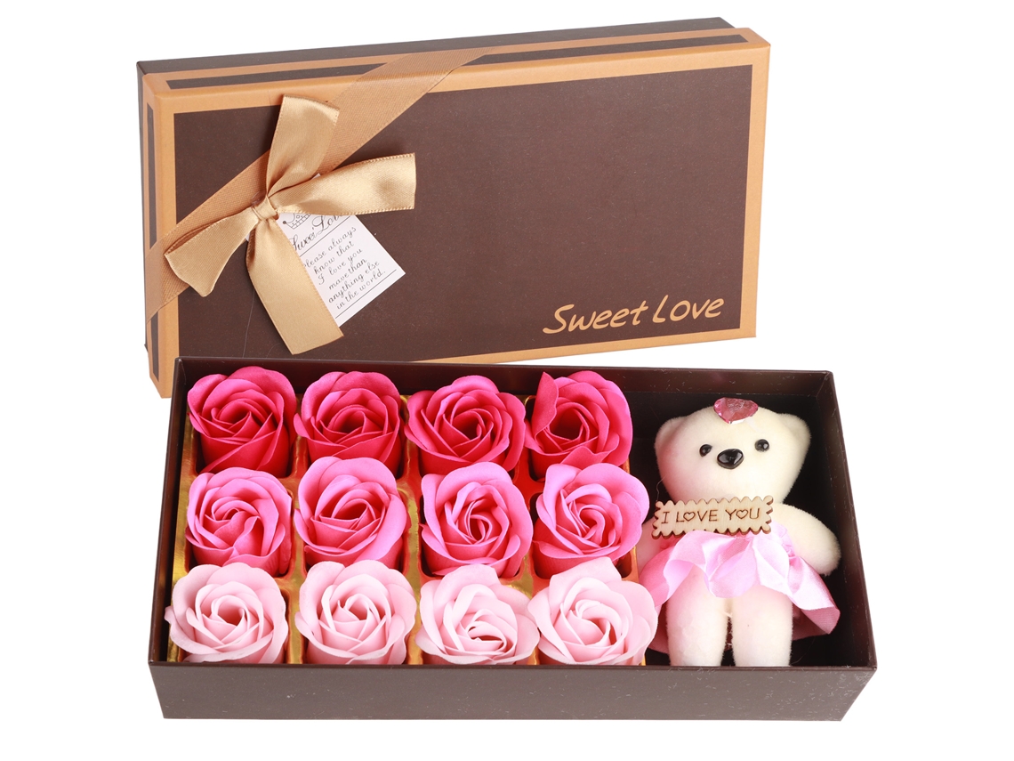 Urso de Pelúcia com 12 Flores de Sabão Rose LAXISCREED