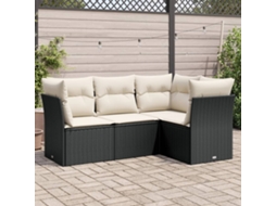 4 Pcs Conjunto De Sofás Para Jardimconjuntos Relax Jardimconjunto De Jantar C/ Almofadões Vime Pe Preto Cfw754183 Lovely Home