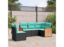 Vidaxl Conjunto De Sofá De Jardim De 5 Peças Com Almofadas Em Rattan Sintético Preto