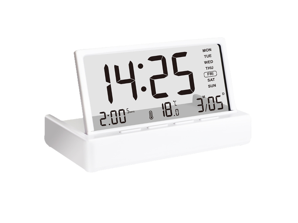 Relógio Despertador Criativo Simples Branco, Plegável, Display De Data/temperatura, Relógio De Mesa Eletrônico Sfushos