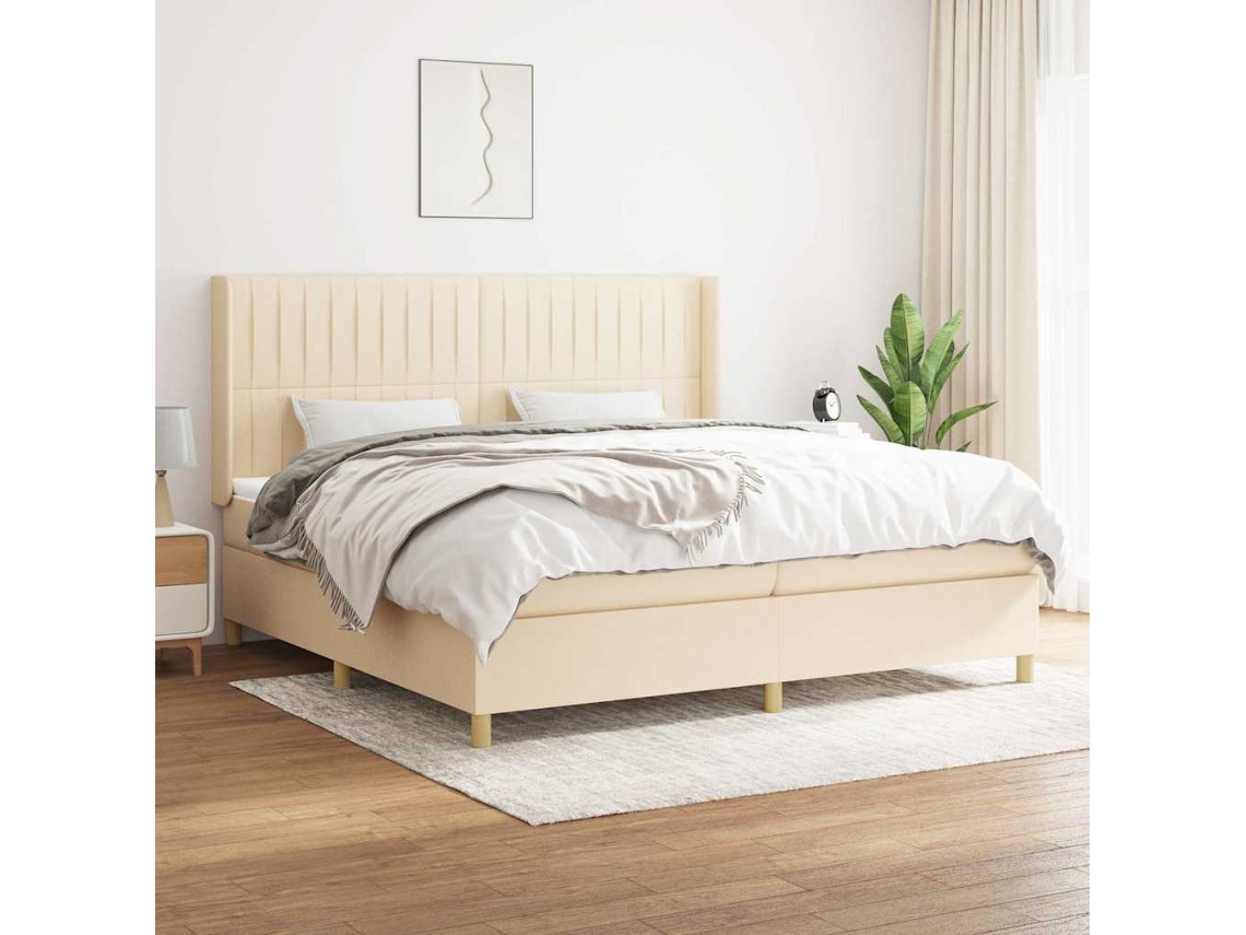 Vidaxl Cama Com Molas/colchão 200x200 Cm Tecido Cor Creme