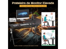 Mesa Gaming HOMCOM Com suporte para monitor e fones (140 x 60 x 90 cm - MDF - Preto)
