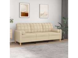 Vidaxl Sofá 3 Lugares + Almofadas Decorativas 180 Cm Tecido Cor Creme