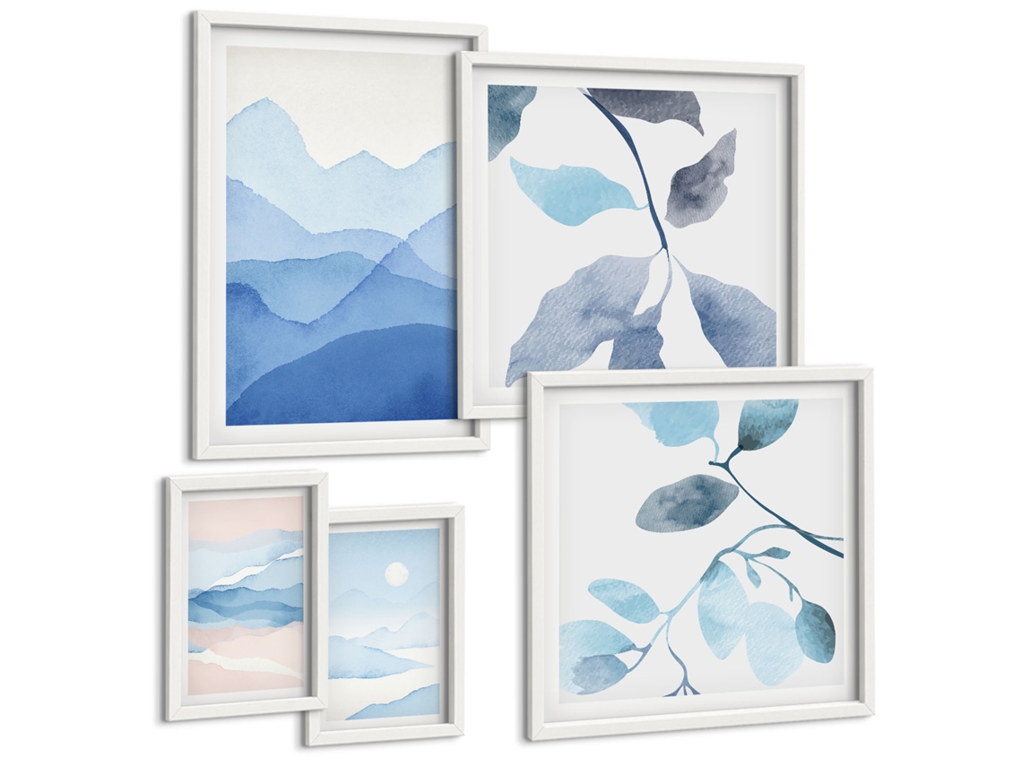 Conjunto De Pinturas Natureza Azul Minimalista Espelharte (5 Peças)
