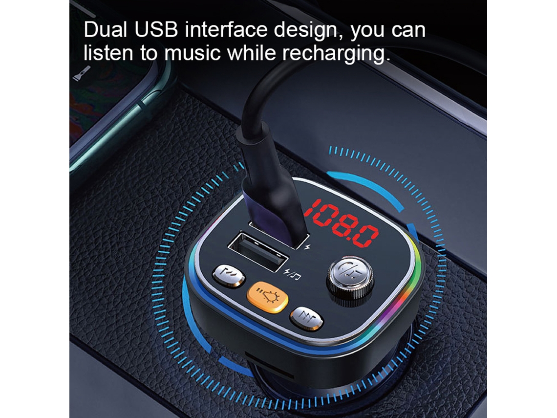 C20 Car Fm Transmitter Dual Usb Bt Mp3 Player Colorful Light Handsfree Call