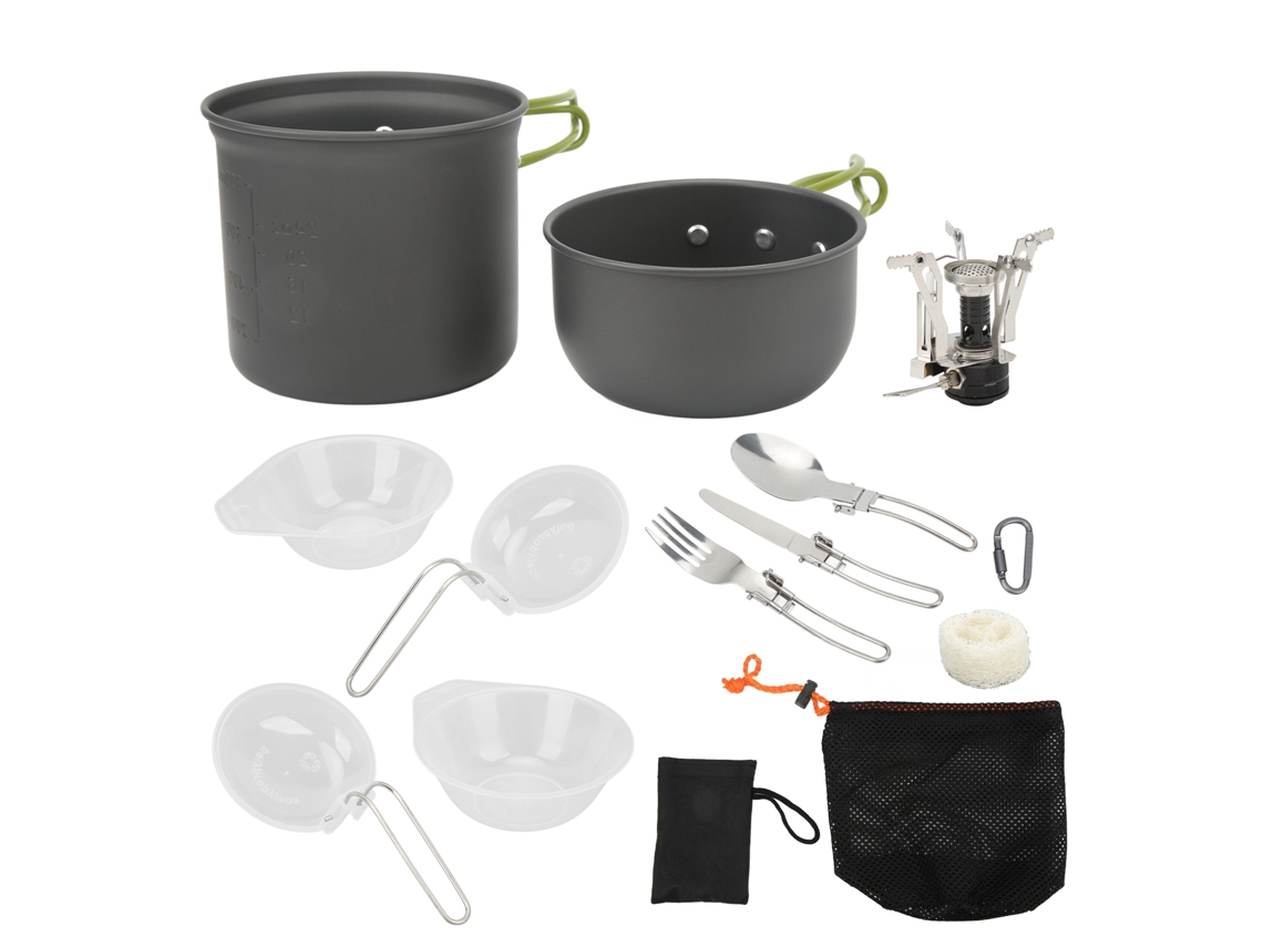 Mali kit de Panelas para Camping Portátil Conjunto de Utensílios de Cozinha Ao Ar Livre com Estufa e Organizador