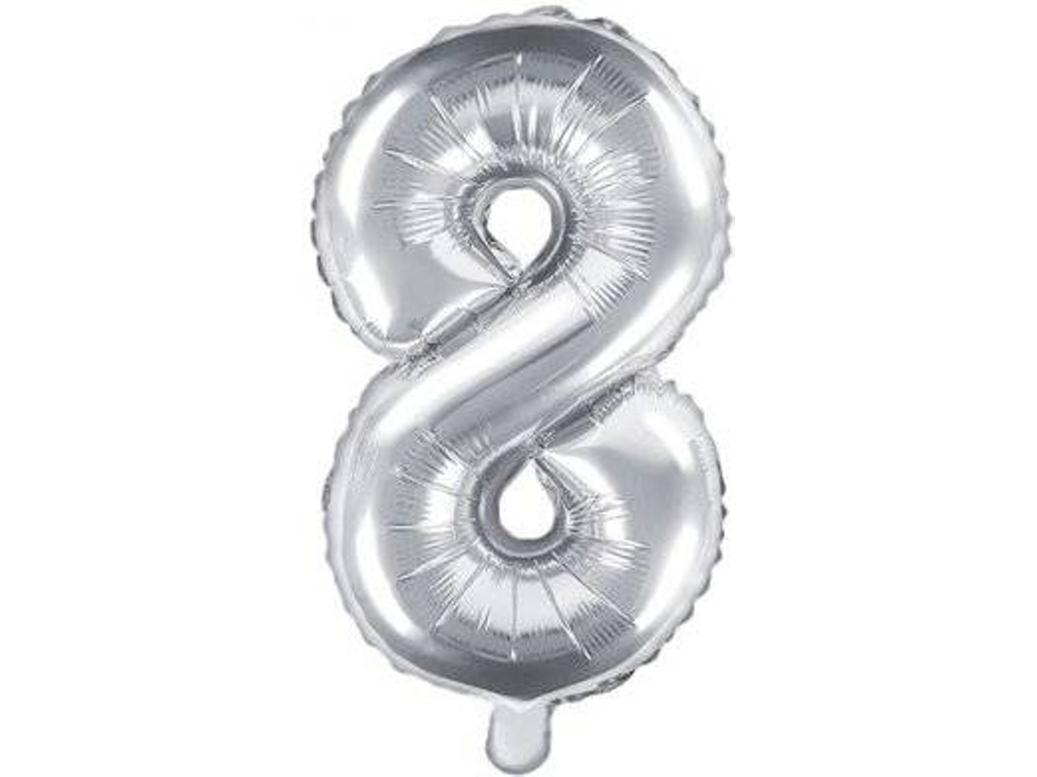 Balão PARTYDECO número 8 Foil 35cm Prateado