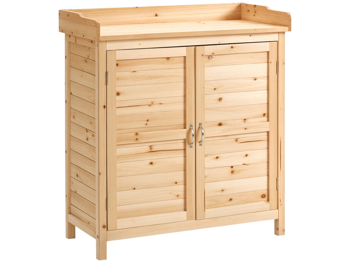 Armário de Jardim de Madeira com 2 Portas, Prateleira e Base Elevada (83x40x92 cm) Madeira S/MARCA
