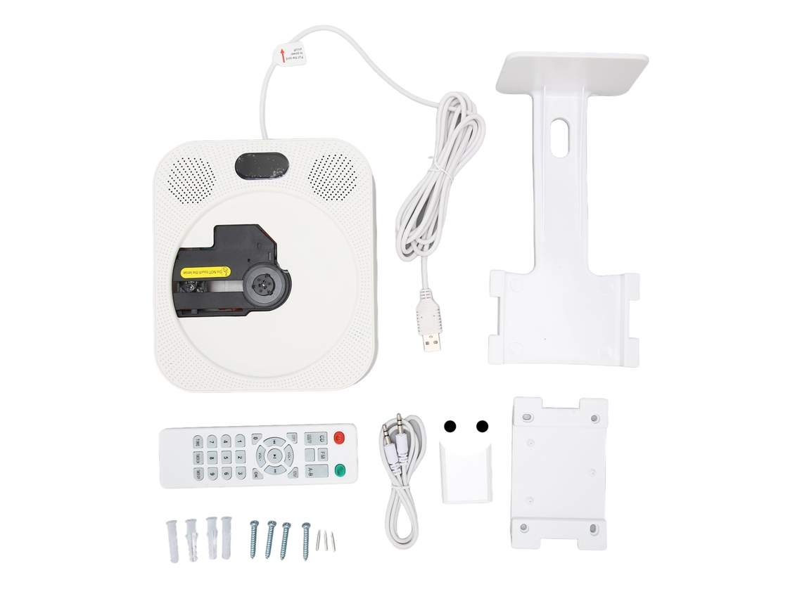 Leitor de CD de parede com Bluetooth 5.0, alto-falantes Hi-Fi duplos, rádio FM, leitor de CD portátil com controle remoto 100-240 V
