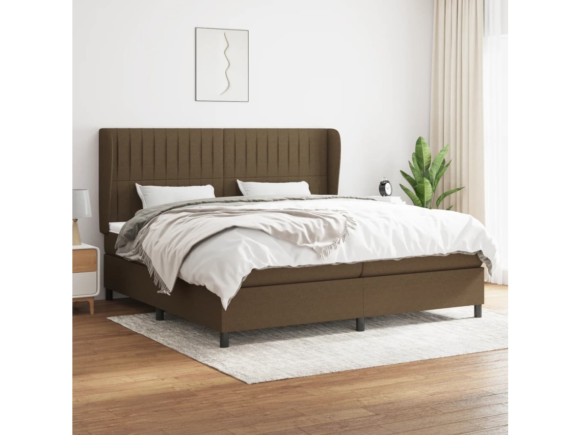 Vidaxl Cama Com Molas/colchão 200x200 Cm Tecido Castanho-escuro