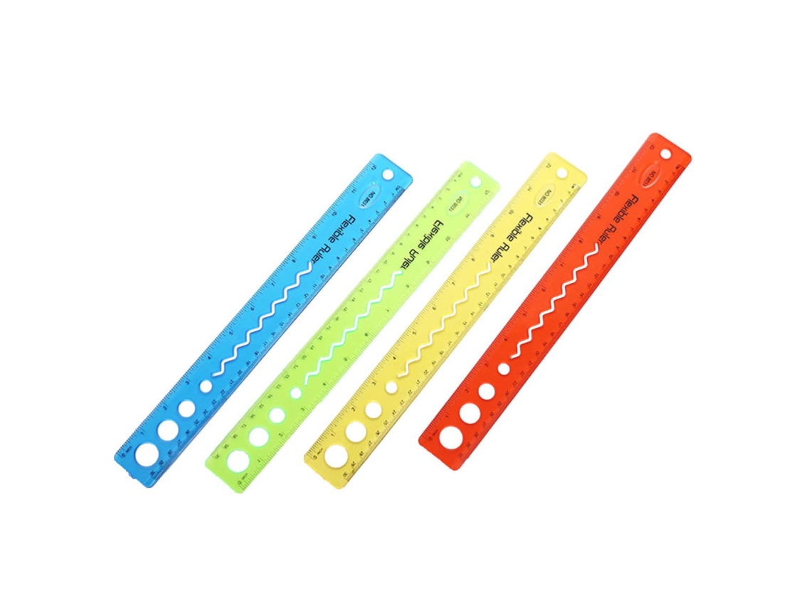 Régua flexível de plástico de 30 cm, leve e portátil para carteira escolar, acessório escolar prático e durável.