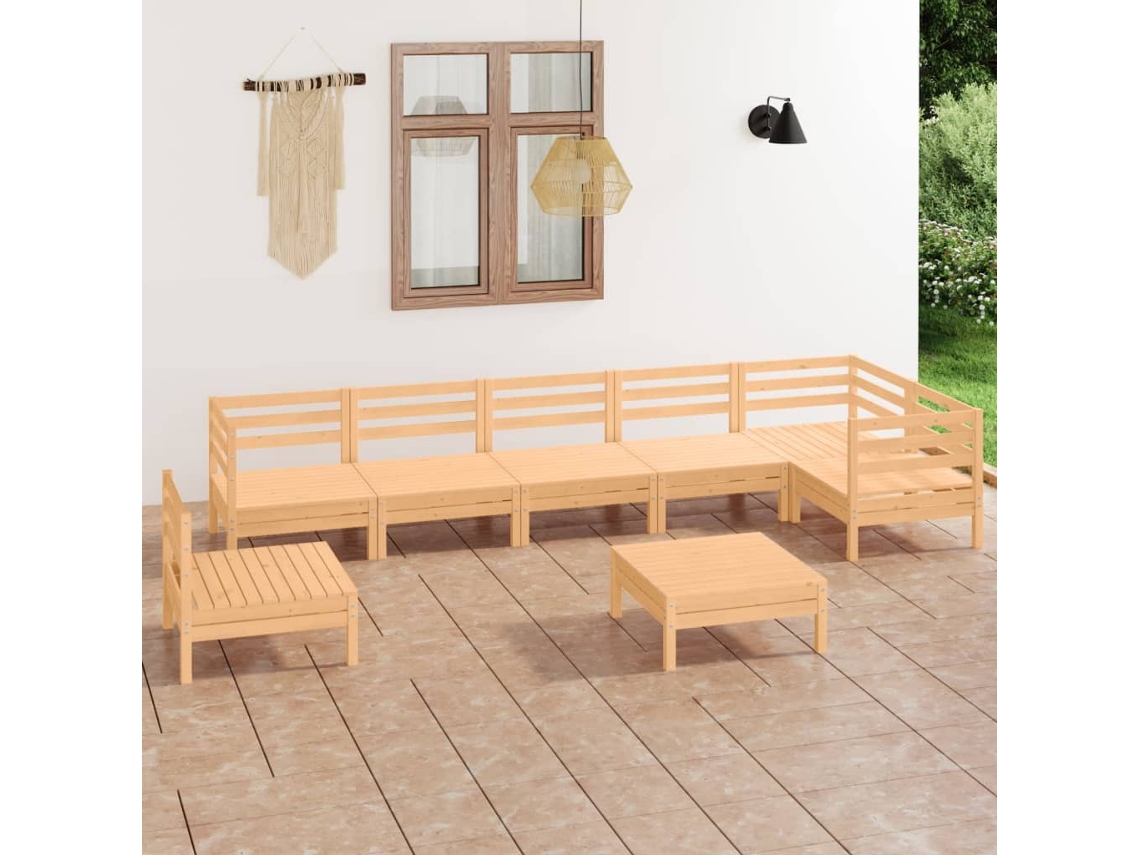 Vidaxl 8 Pcs Conjunto Lounge De Jardim Pinho Maciço