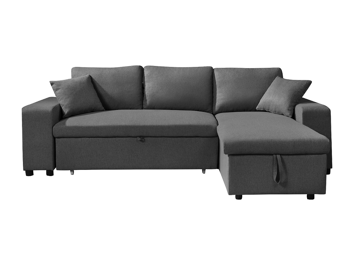 Sofá Cama Selim VENTE-UNIQUE.PT (Cinza Antracite - Tecido e Veludo - 240x85x84 cm/Dimensões da cama: 100-119 cm)