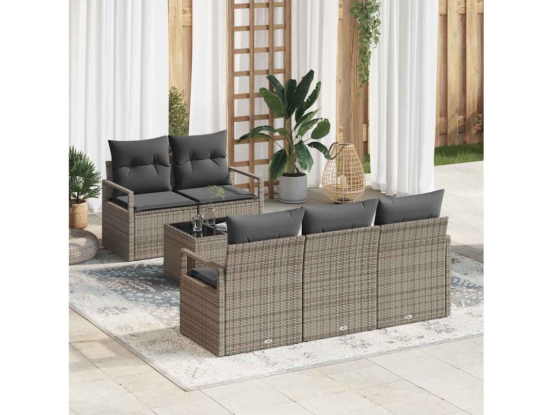 Vidaxl Conjunto De Sofás 6 Unid. 5-número De Lugares Cinzeto Vime Pe