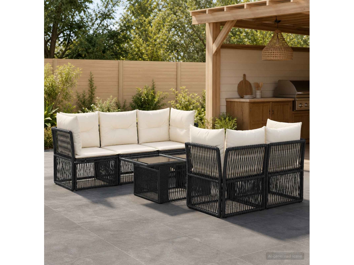 Vidaxl Conjunto De Sofá De Jardim 6 Unid. Preto Vime Pe
