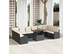 Vidaxl Conjunto De Sofá De Jardim Com Almofada 11 Pcs Preto E Creme