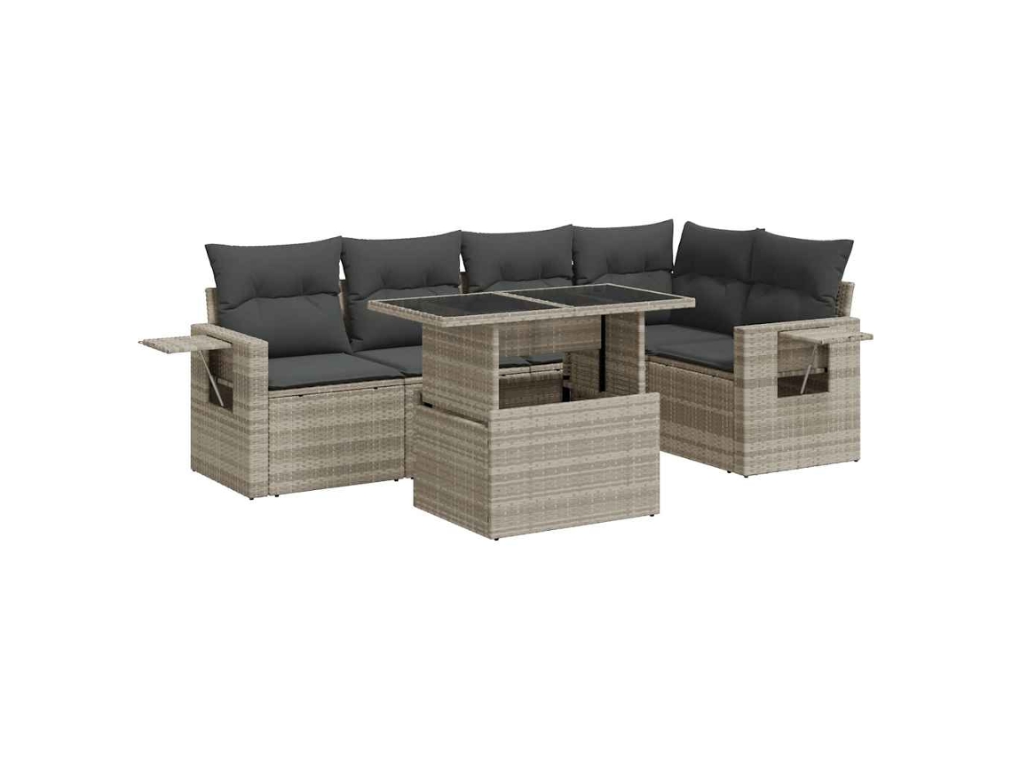 Conjunto 6 de sofás de jardim VIDAXL Cinzeto Rattan / Vime
