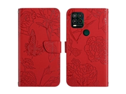 Capa De Couro Sintético Com Textura De Borboleta E Peônia Para Motorola Moto G Stylus 5g