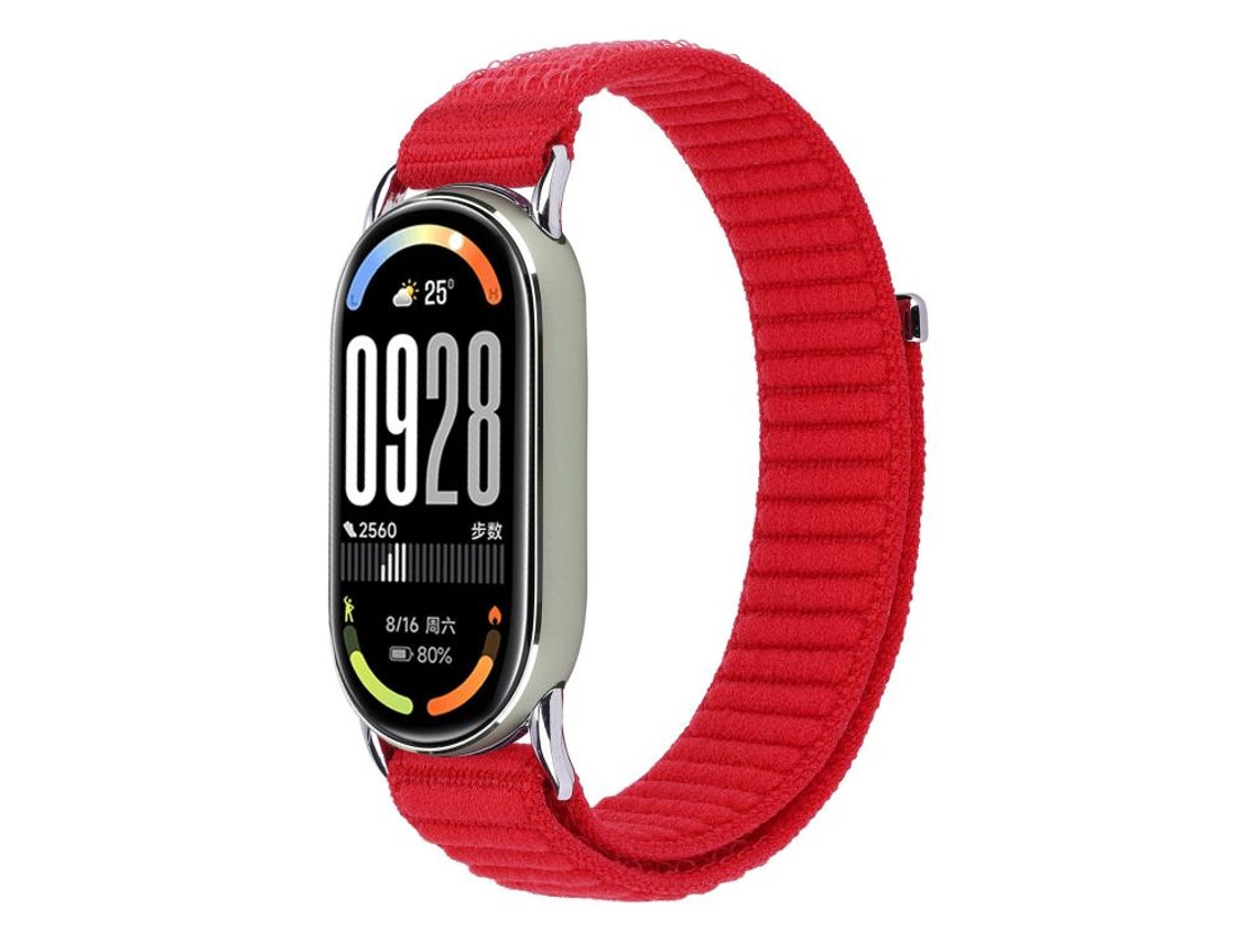 Bracelete Para Xiaomi Smart Band 10/9/8 - Nylon Trançado - Fecho De Velcro Vermelha