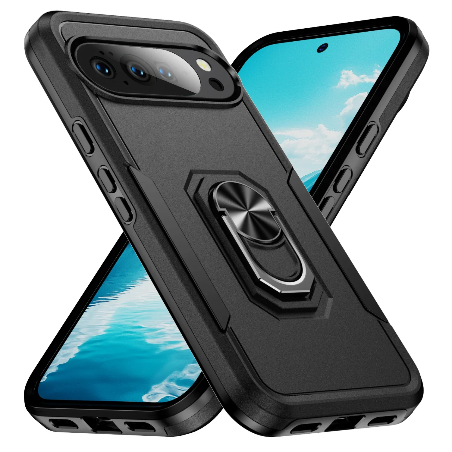 (preto, Google Pixel 10 Pro) Capa Resistente Magnética Para Suporte Veicular Com Anel De Apoio – Capa Protetora Antiqueda