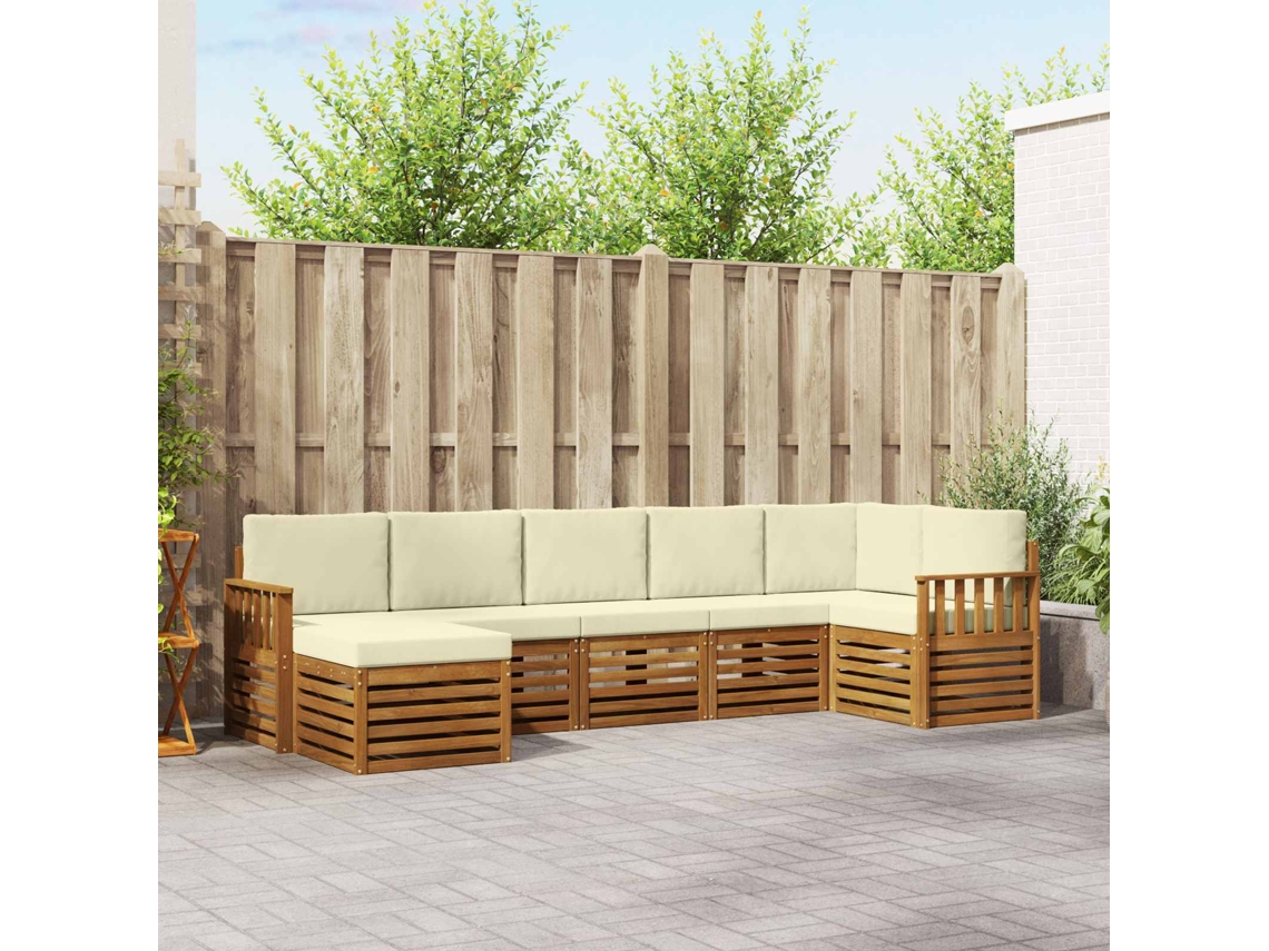 Vidaxl Conjunto De Sofás Para Exterior 7 Unid. Natural E Creme