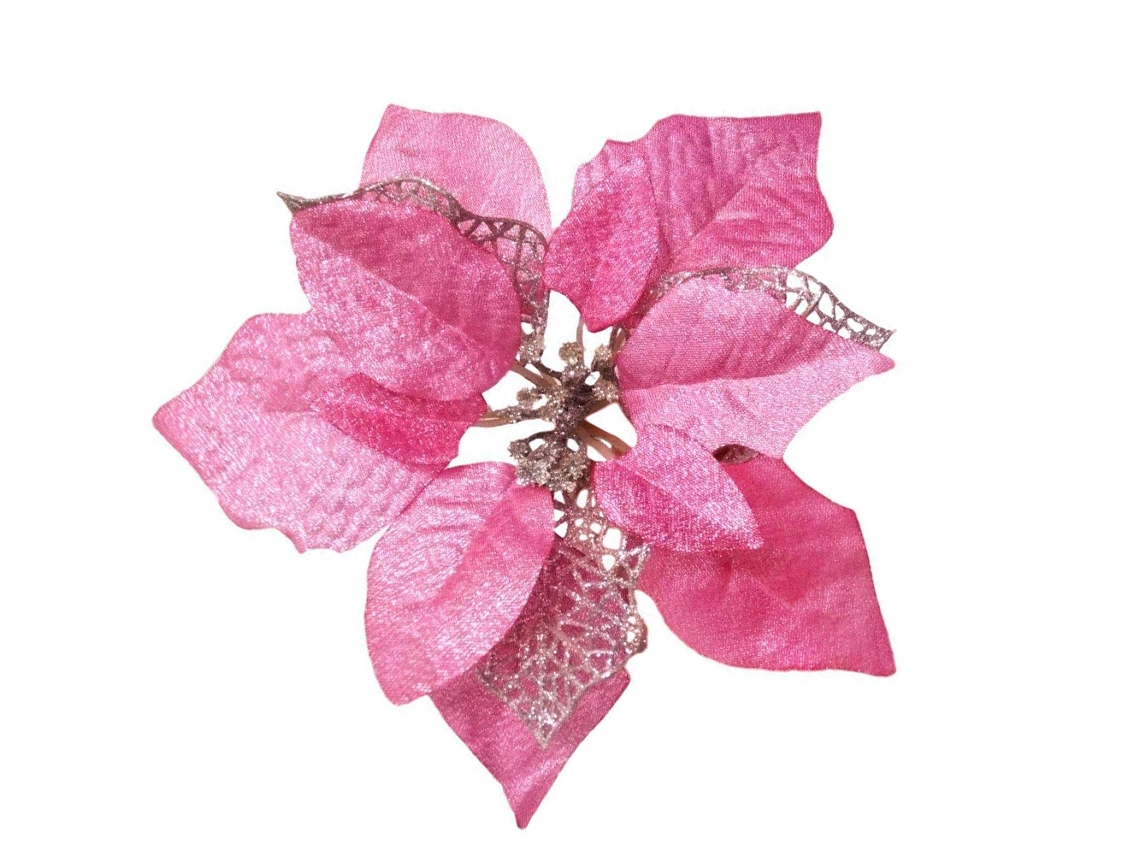 8 Unidades de 7,8 Pol. Árvore de Natal Decorativa Flor de Seda Dourada e Arbusto Poinsétia Vermelho Flores Artificiais Rosa