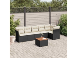 7 Pcs Conjunto De Sofás P/ Jardim C/ Almofadões Vime Pe Preto Dkd Home Decor