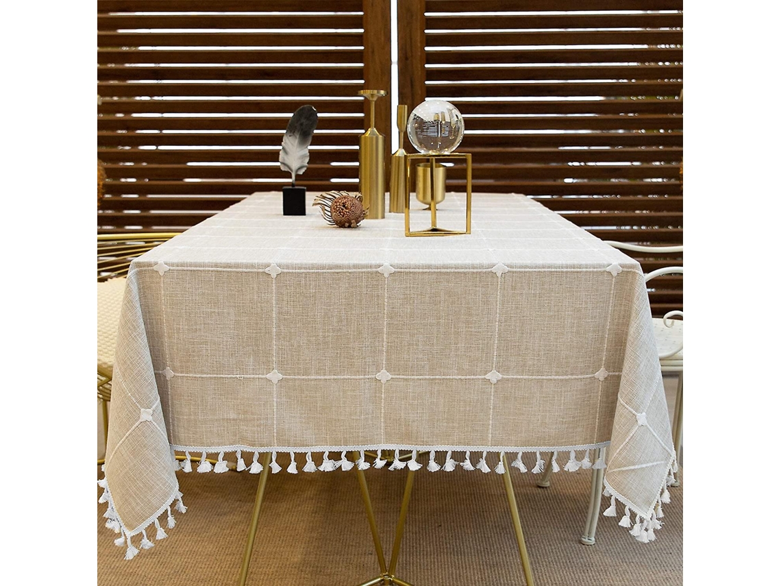 Lurelia Toalha De Mesa Retangular Oval Algodão Linho 140x220cm 79x157cm Lavável Antimanchas Antiderrapante Bordado