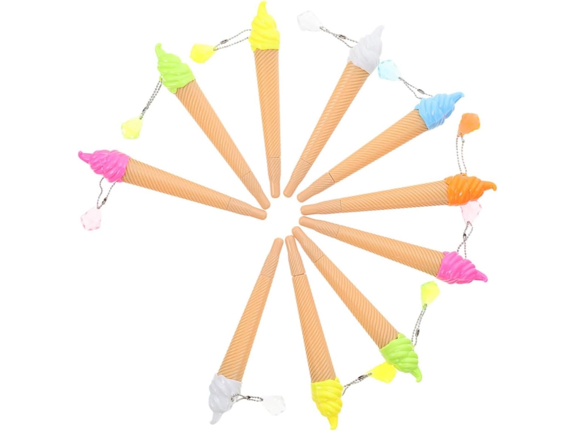 Conjunto De 10 Canetas Em Gel Para Estudantes, Com Estampa Sorvete.