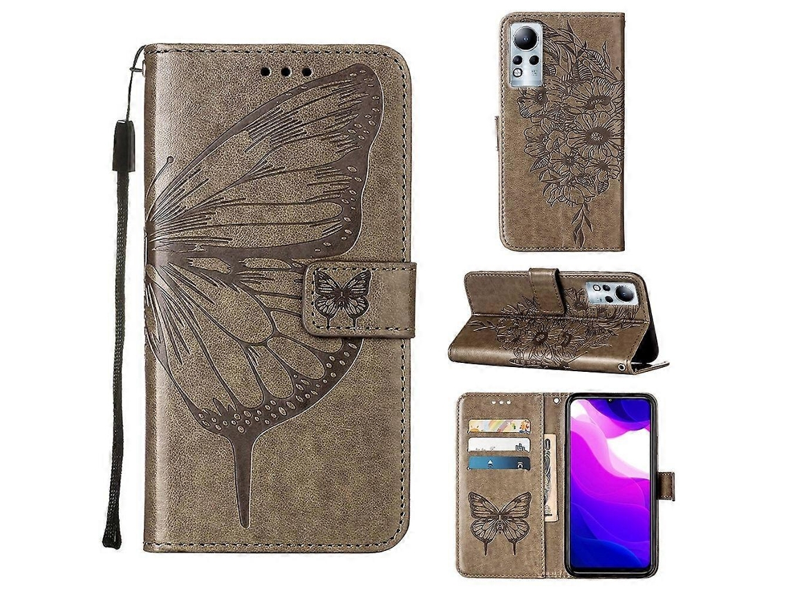 Capa De Celular Em Couro Com Estampa De Borboleta Em Relevo Para Infinix Note 11