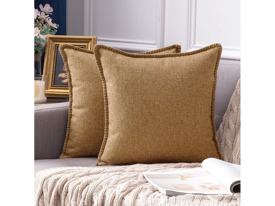2026-2 Capas De Travesseiro Decorativas De Linho, 45x45 Cm, Cor Marrom, Fecho Zipper, Estilo Rural Moderno