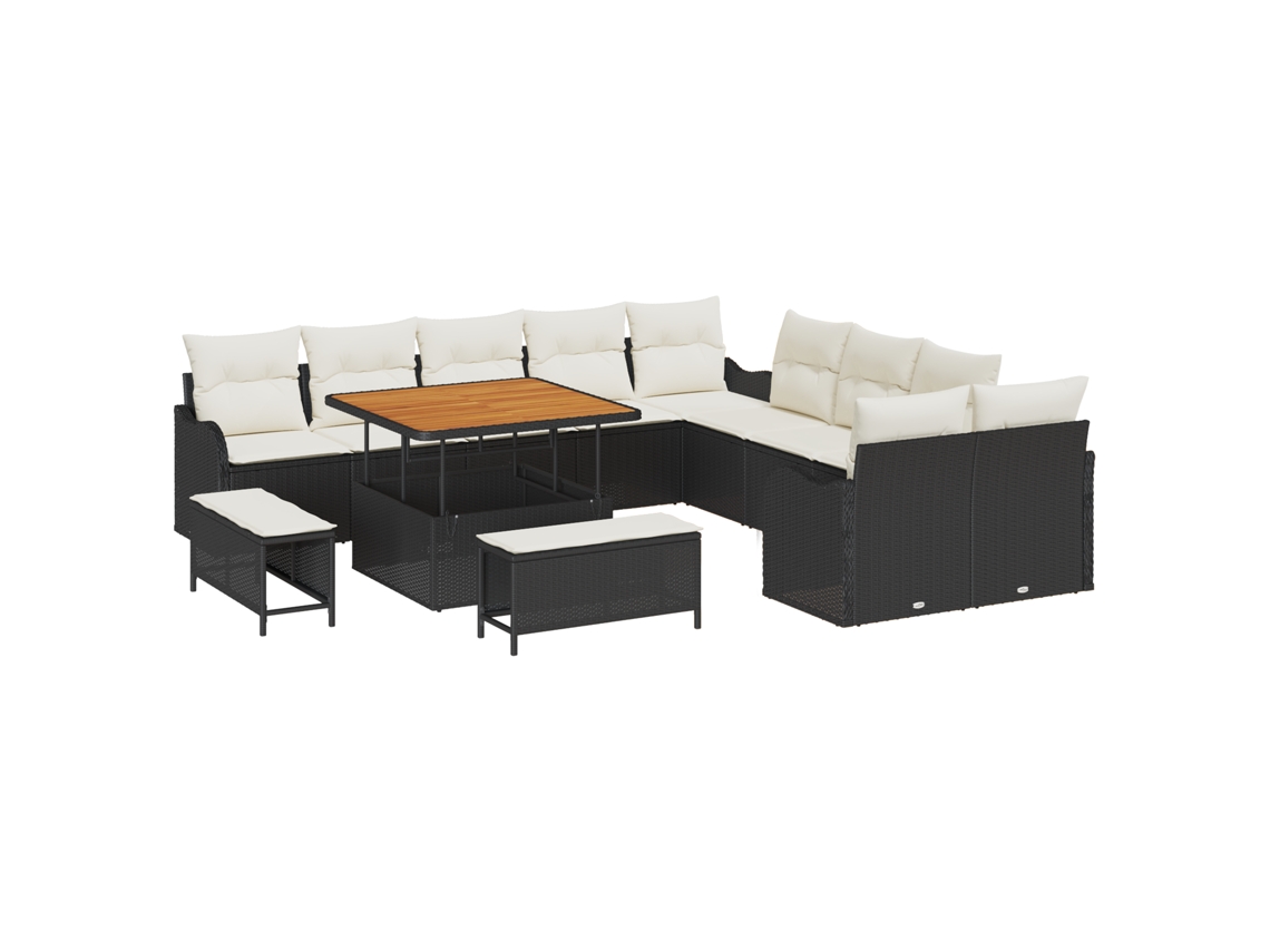 Conjunto 13 Móveis De Jardim Vidaxl Preto Vime Pe (286 X 289 X 85 Cm)