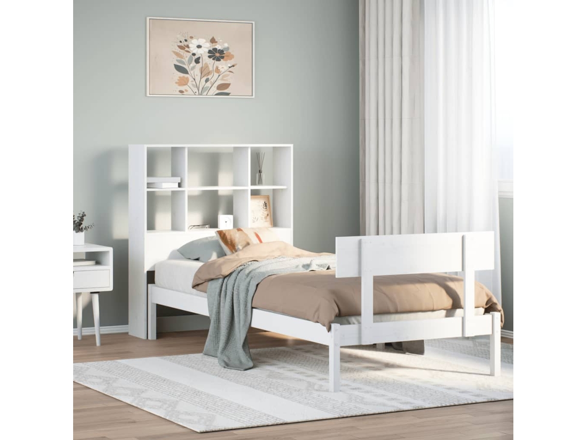 Cama Com Estante Sem Colchão 90x190 Cm Pinho Maciço Branco