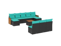 Conjunto de Sofá de Jardim, 11 Peças, Almofadas, Rattan Preto MAISON EXCLUSIVE