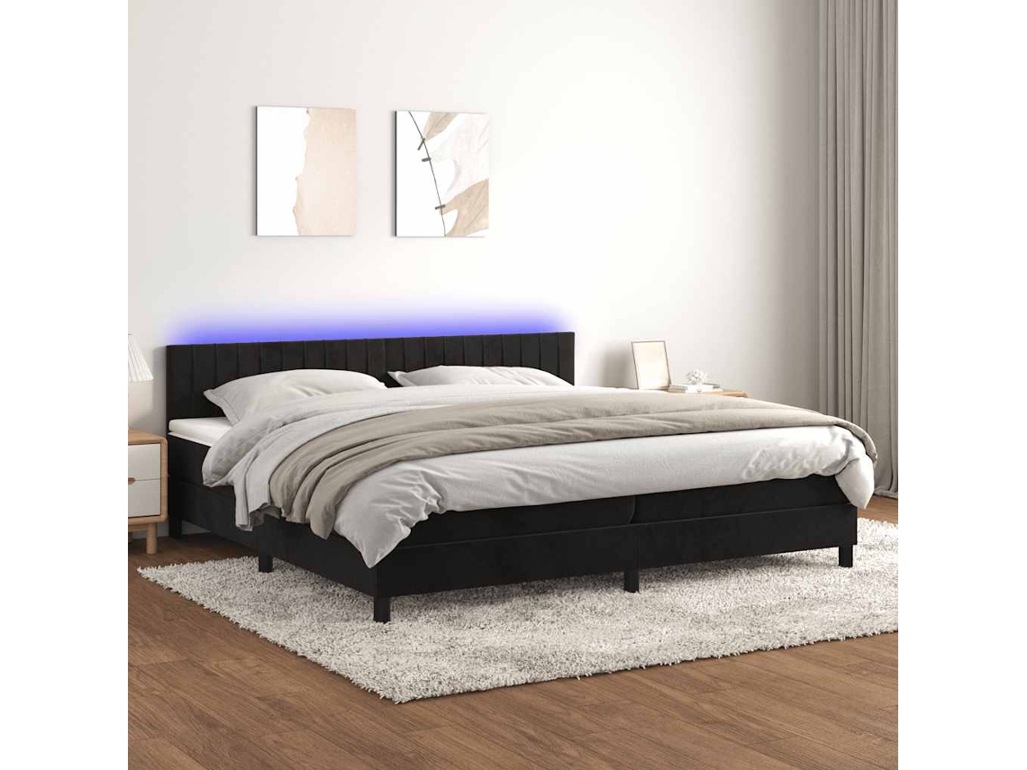 Vidaxl Cama Box Spring C/ Colchão/led 200x200 Cm Veludo Preto