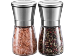 Conjunto de Moedores Sal e Pimenta Moedor Premium em Aço Inoxidável, Corpo Vidro, Pimenteiro Ajustável com Acabamento Escovado Grosso AQUAFORGE